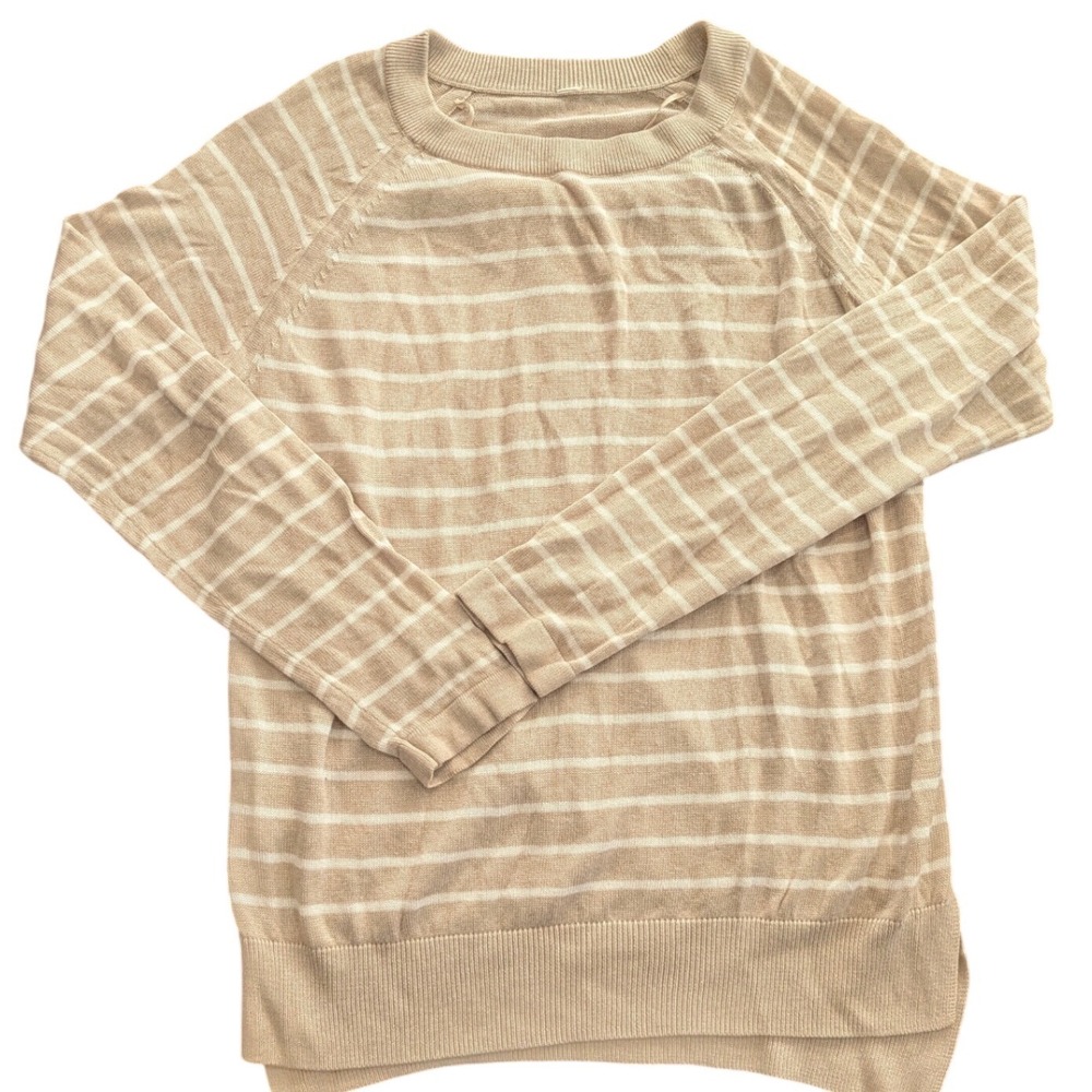 LULULEMON Post Savasana Striped Cashmere Blend Knit Sweater Tan White Size SMALL